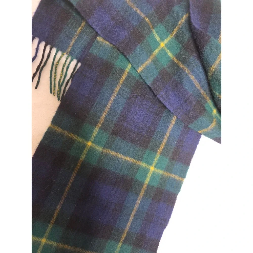 Heritage of Scotland Clan Cashmere Scarf Navy Green Yellow Tartan Plaid Fringe